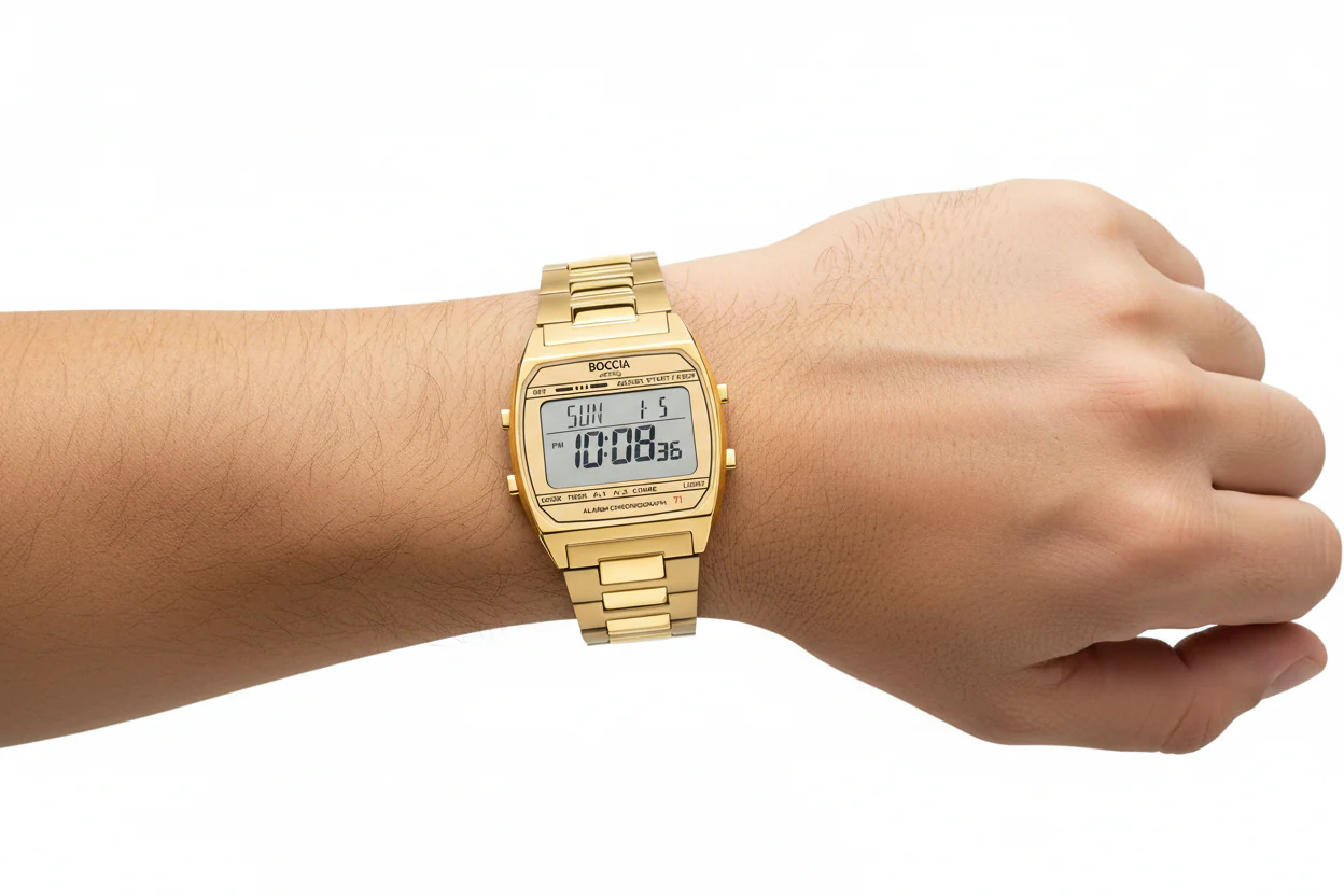 3738-08 Boccia Titanium Digital Watch, Gold - Image 3