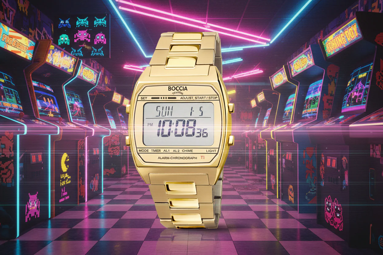 3738-08 Boccia Titanium Digital Watch, Gold - Image 4